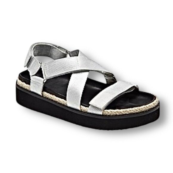 NWT BP Gage 8.5 Silver Platform Sandals Strappy Espadrille Beach Summer Festival - Picture 1 of 9